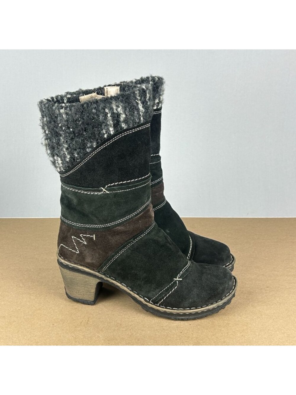 Josef Seibel Suede Patchwork Heeled Boots Womens 8 EU 39 Black Brown Side Zip - Picture 3 of 9